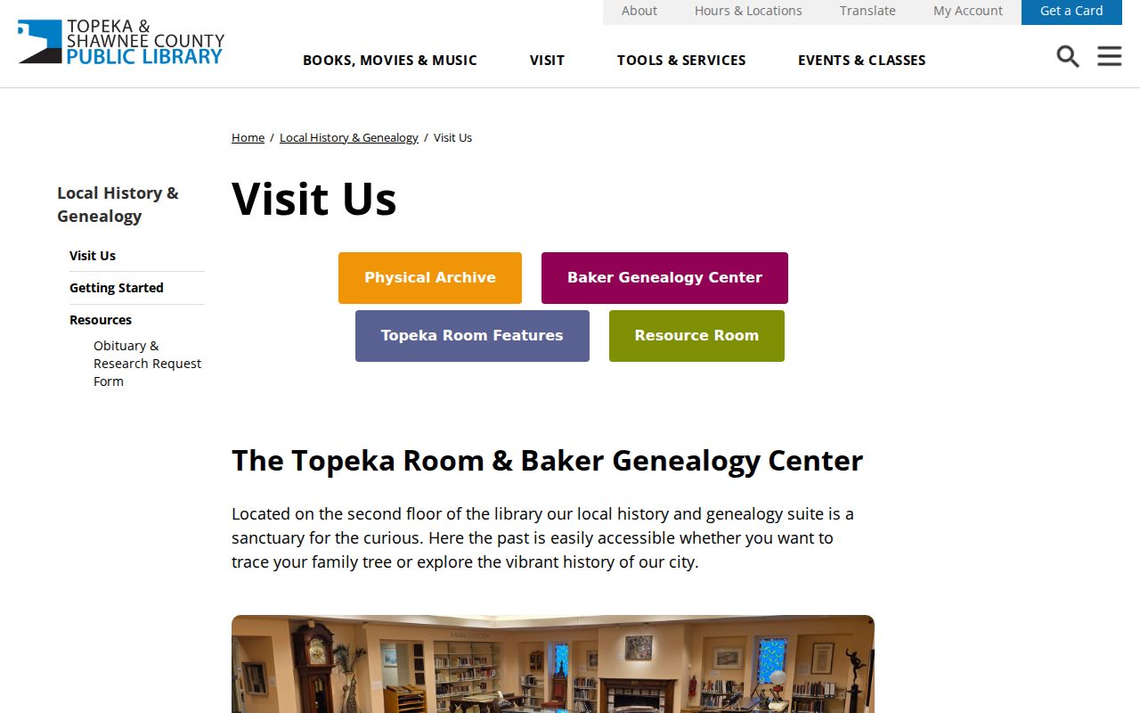 Kansas local-history directory shelf and Topeka collection information