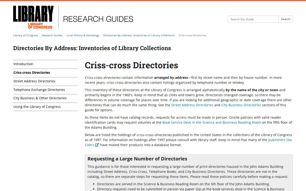Kansas previous residents research using the Library of Congress Lawrence criss-cross directory inventory