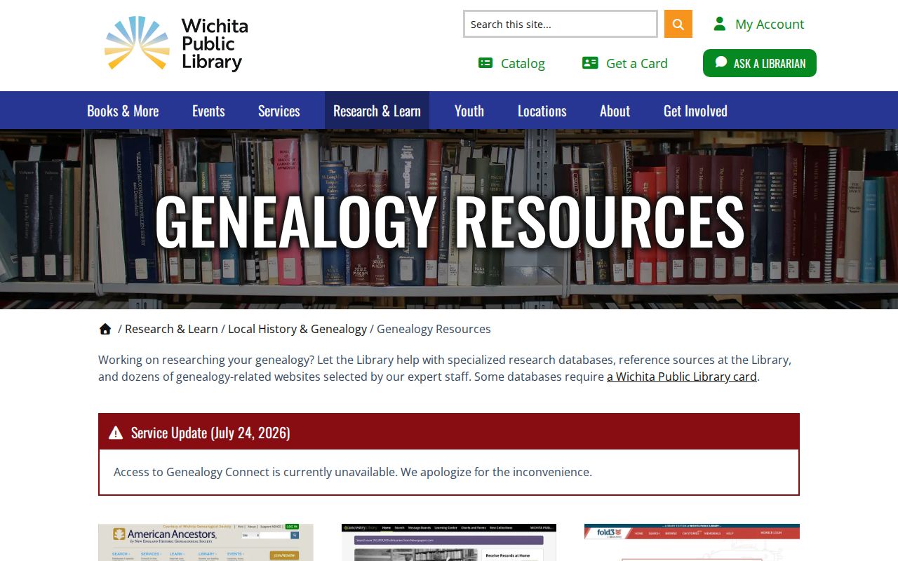 Kansas genealogy directory resources at Wichita Public Library